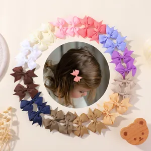 Set of cute multi-color grosgrain ribbon bow hair clips for baby girls hair accessories