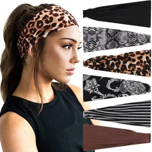 Bandeau de Yoga Large pour Femmes en Nylon avec Nœud Torsadé Bandeau de Sport Imprimé Léopard et Serpent pour Course et Fitness