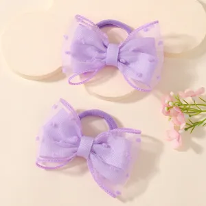 Set of two purple mesh bow hair ties with cute polka dot texture for girls' hair styling