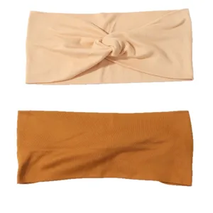 Lot de deux bandeaux de sport larges élastiques, style nœud beige et marron uni