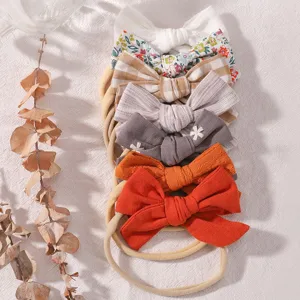 Baby Meisjes Elastische Nylon Hoofdbanden Met Grote Strik Bloemen Ruit Effen Kleur Haarbanden Voor Zuigelingen Peuters Kinderen