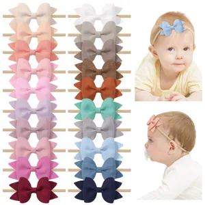 Diademas de Nylon Suave para Recién Nacido Color Sólido Textura de Lino Lazo Banda para el Cabello para Bebés Niñas Accesorios Fotografía