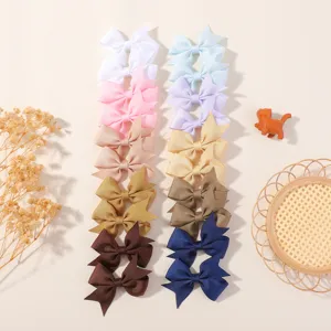 20pcs colorful grosgrain ribbon hair bow clips for baby girls in various pastel shades