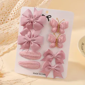 Handmade Kids Bowknot Hair Clip Set Cute Grosgrain Ribbon And Crochet Butterfly BB Clips Baby Headwear For Everyday Party