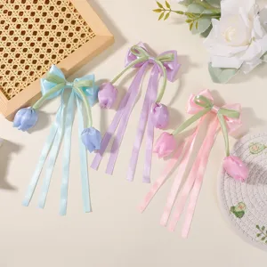 Pinza de Pelo de Lazo de Tulipan para Niñas Cinta Dulce de Satén Floral Horquilla de Pelo para Accesorios de Cabello