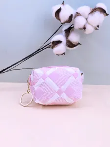 Rosa weiß gesteppte Geldbörse süße kleine Tasche mit Schlüsselanhänger modische Sommer Mini Tasche