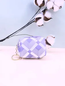 Lila karierte Stepp-Geldbeutel mit Gold-Schlüsselring, süße Mini-Stofftasche für Damen.