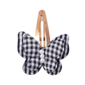 Black and white gingham bow hair clip with pearls detail, cute sweet side hair clip for girls.