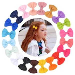 Set of 20 colorful grosgrain ribbon hair bow clips for girls in various vibrant shades