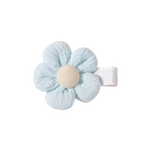 Cute mini blue fabric flower hair clip for girls, sweet floral hair accessory for toddlers