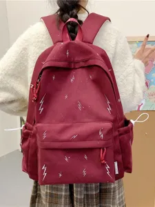 Women Large Capacity School Backpack Lightning Print Lightweight Nylon Bookbag for Primary Middle School Students Casual Travel Bag