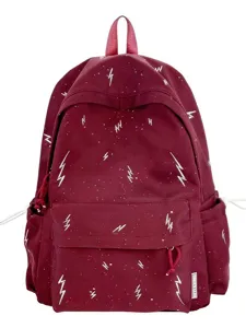 Burgundy large capacity school backpack featuring white lightning bolt patterns for students