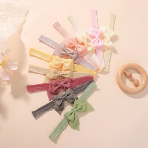 Macaron color children bow headband, cute soft fabric baby hair band for daily wear.