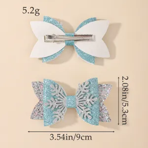Christmas snowflake hair clip set, cute glitter bow headwear, children hair accessories.
