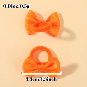 Kids mini bow hair ties, bright orange ribbed ribbon hair ropes for cute baby girls daily styling.