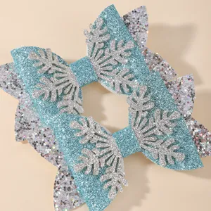 Christmas snowflake glitter hair bow cute children party hair clip festive headwear accessory