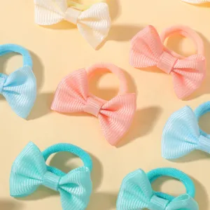 Colorful mini bow hair ties for kids, cute ribbed ribbon elastic hair ropes for toddlers.