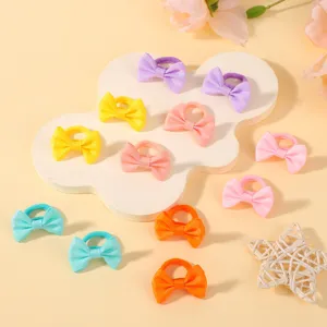 Kids mini bow hair ties, colorful ribbed elastic hair ropes, cute baby hair accessories.