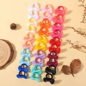Cute kids mini bow hair ties set, colorful ribbon elastic hair bands for toddler cute styling.