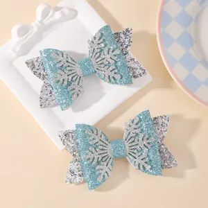 Christmas blue glitter snowflake bow hair clips set cute children hair accessories main view