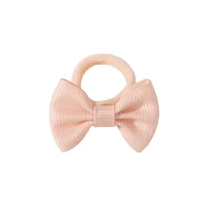 Cute pink bow hair tie for kids, soft grosgrain ribbon elastic rubber band for baby girls.
