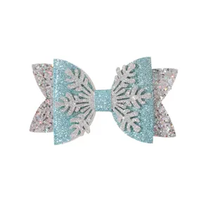 Christmas snowflake hair bow glitter cute kids hair clip party headwear hair accessory