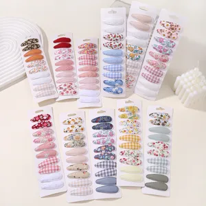 Cute Fabric Floral Plaid BB Hair Clips Set Sweet Water Drop Snap Hairpins Side Bangs Barrettes For Kids Girls Hair Accessories