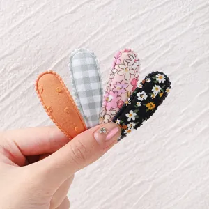 Set of 4 floral and gingham fabric BB hair clips for girls
