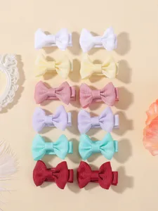 Juego de 12 lindas pinzas para el cabello con lazo de cinta para niñas pequeñas