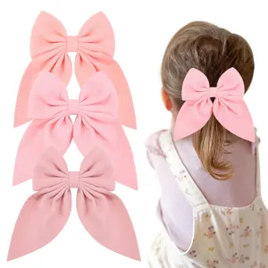 Fermagli per Capelli a Fiocco in Tessuto di Nylon Satinato per Ragazze Dolce Grande Fiocco in Nastro Rosa Tinta Unita Accessori per Bambini