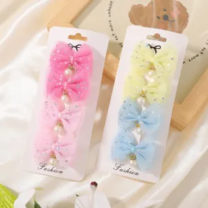 Set di mollette per capelli per bambini con fiocchi in rete e ciondoli di perle