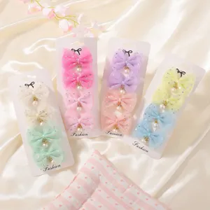 Dolci Fermagli per Capelli a Fiocco in Tulle per Ragazze Neonato Ciondolo in Perla Artificiale Clip a Becco di Cigno Paillettes Rete Fiocco Accessori per Capelli Fatti a Mano