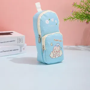 Estuche de lona de doble capa con dibujos animados, bolsa de papelería para estudiantes.