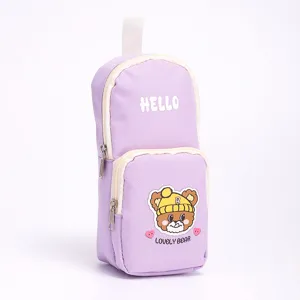 Estuche violeta gran capacidad doble cremallera lindo bolso de papelería de dibujos animados