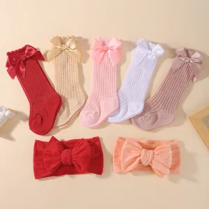Baby Mädchen Schleife Stirnband Und Socken Set Nylon Masche Hohl Socken Süße Säugling Haarschmuck Kopfband Socken Set