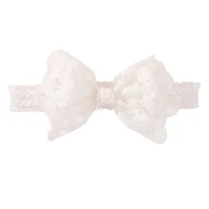 Bandeau en dentelle blanche avec nœud pour bébé, accessoire de cheveux élastique et mignon