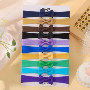 Set of 10 colorful baby bow headbands made of soft and breathable elastic nylon