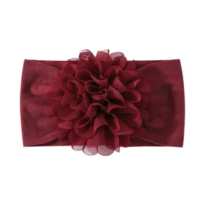 Fascia per capelli bordeaux per neonati con grande fiore in chiffon e nylon