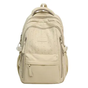 Beigefarbener Schulrucksack mit Sternenmuster, leicht und mit großer Kapazität