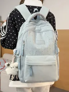 Stylischer hellblauer Rucksack mit Sternenmuster und großem Fassungsvermögen für Studenten