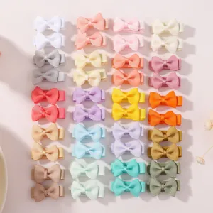 Colorful 40-piece set of mini grosgrain ribbon bow hair clips for babies and toddlers