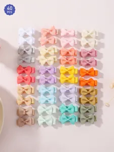 40 PCS set of colorful mini grosgrain ribbon bow hair clips for girls and babies