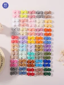 Set of 80 pieces colorful mini grosgrain ribbon bow hair clips for toddler girls