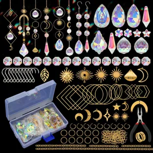 Detailed view of 200pcs DIY suncatcher kit with crystal prisms and gold charms