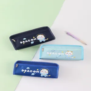 Grote capaciteit canvas etui dubbele laag leuke dinosaurussen schrijfbehoeften doos voor school