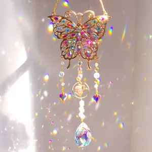 Butterfly Crystal Suncatcher Wind Chime Garden Window Hanging Ornament For Mother's Day Christmas Alloy Rhinestone K9 Glass Hanging Decor