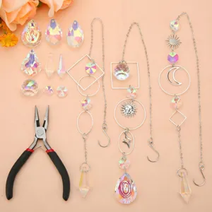 Comprehensive DIY crystal suncatcher making kit with prisms, chains, and jewelry pliers
