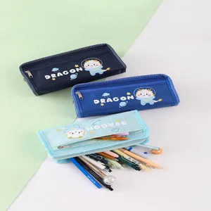 Grote dubbellaagse canvas etui met schattig astronaut dinosaurus patroon voor scholieren.