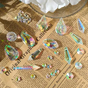 Detailed macro view of assorted iridescent AB crystal prisms for DIY suncatchers