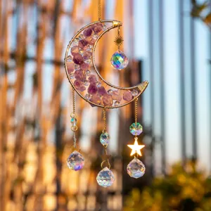 Acchiappasole luna ammetista con prismi di cristallo per decorazione di finestre